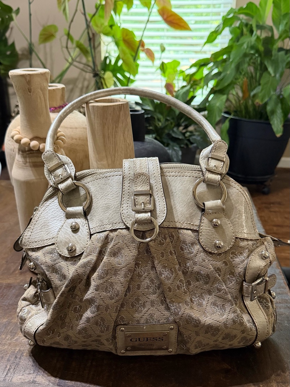 EUC Vintage Y2K GUESS Monogram Satchel Shoulder Bag